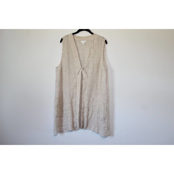 J. Jill 100% Linen Tunic Duster Sleeveless Vest Tan Women's Size Large H14872 - Picture 2 of 11